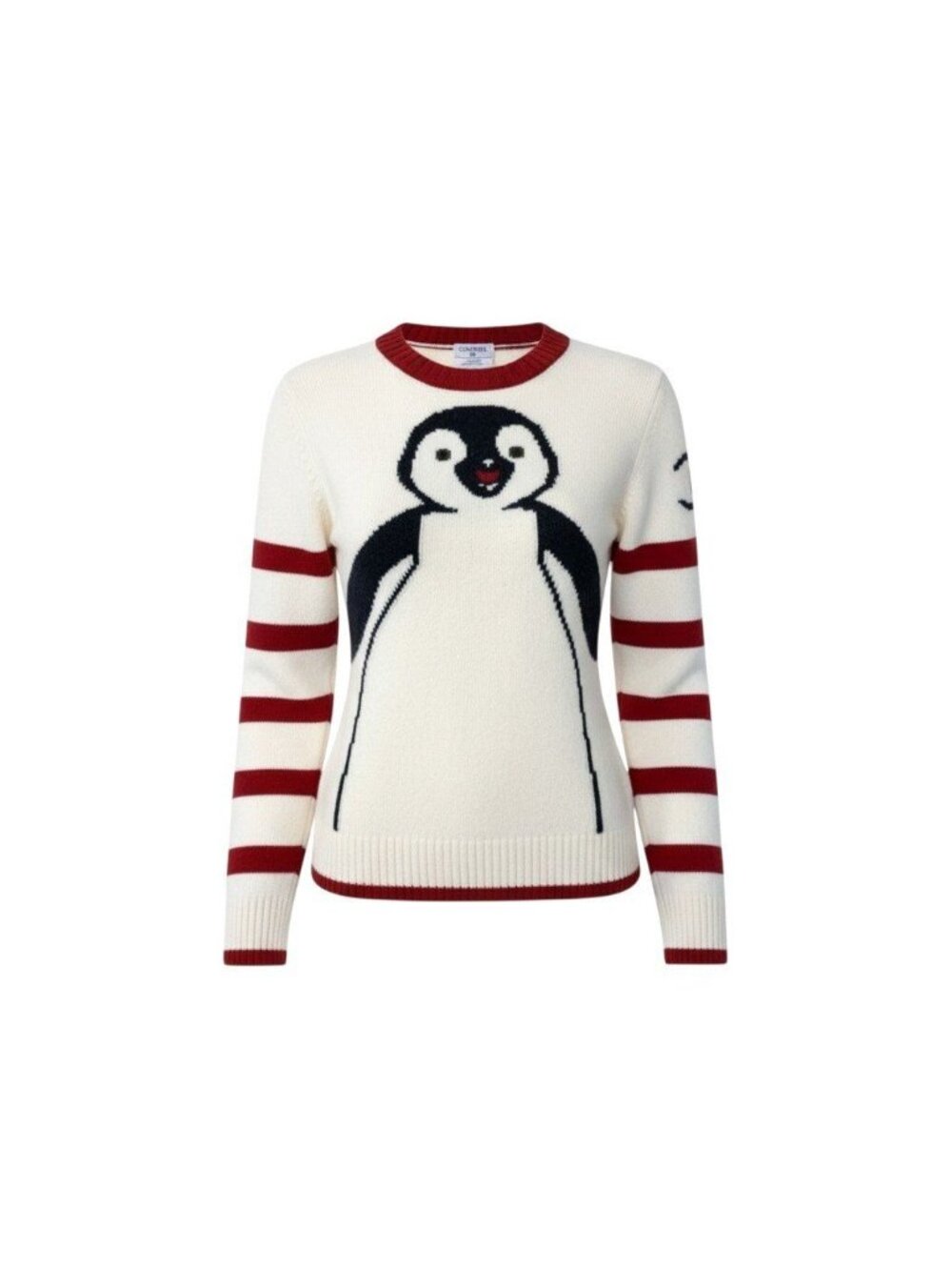 Chanel Knit Sweater Penguin Print Crew Neck Wool Ivory Red 42